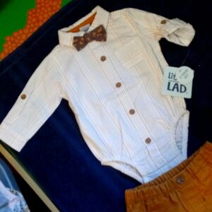 Little Lad Baby Boy 3 PC Multicolor Bodysuit/pants/bow tie 3-6 M